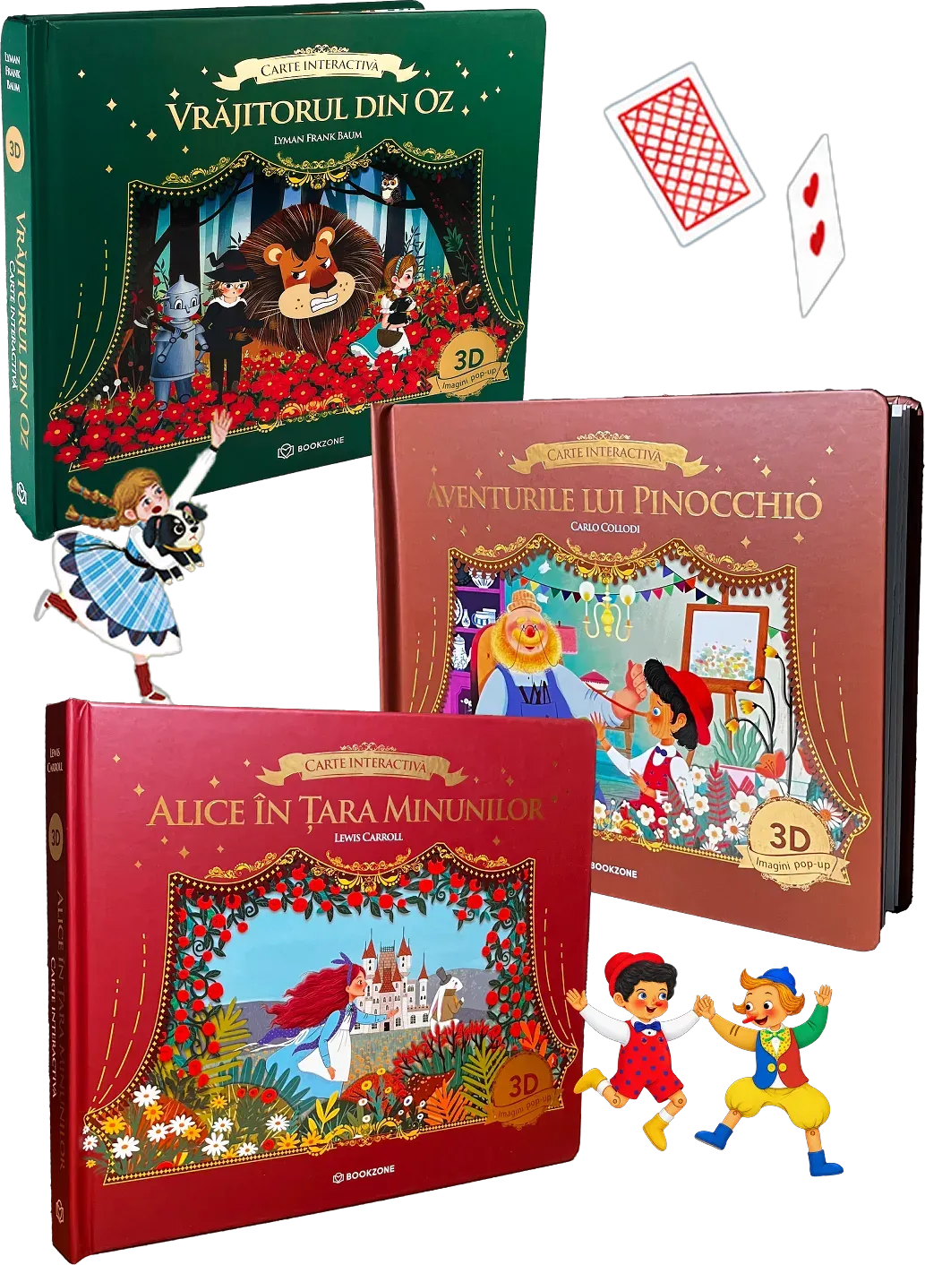 Pachetul cu trei cărți pop-up: Vrăjitorul din Oz, Aventurile lui Pinocchio și Alice în Țara Minunilor